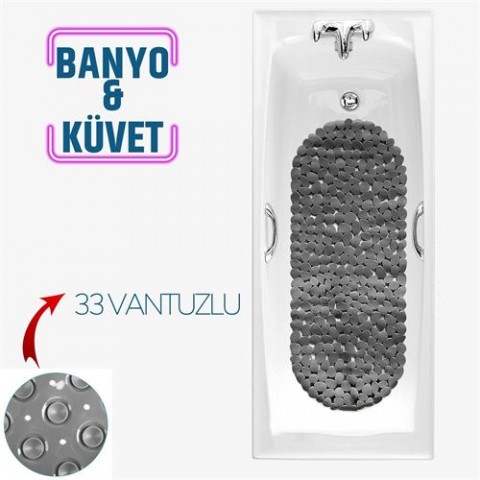 Hepbidolu  Banyo Duş Kaydırmaz Paspas GRİ 33 Vantuzlu J.Stone Design 716670