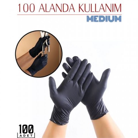 Hepbidolu  MEDIUM 100 Adet Siyah Nitril Eldiven 717221