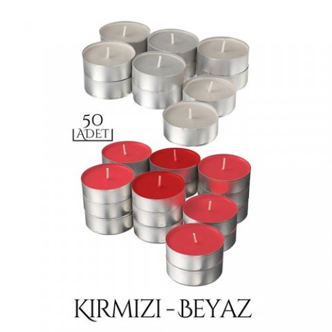 Hepbidolu  TeaLights Yuvarlak Mum KIRMIZI BEYAZ 50 Lİ SET 718947