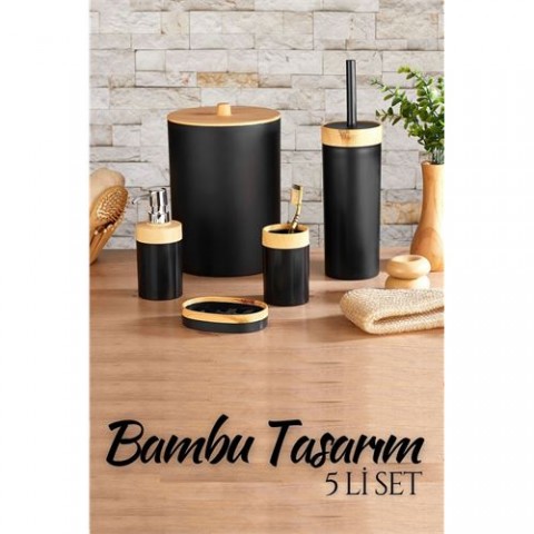 Hepbidolu  5 li Banyo Seti Bambu Design SİYAH 718977