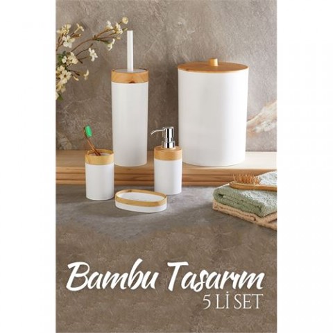 Hepbidolu  5 li Banyo Seti Bambu Design BEYAZ 718980