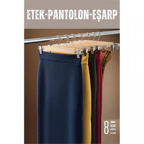 Hepbidolu  Etek Pantolon Eşarp Kıskaçlı Askı 8 Adet Ahşap 719305