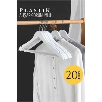 Hepbidolu  Ahşap Görünüm Plastik Askı 20 ADET Beyaz  720519