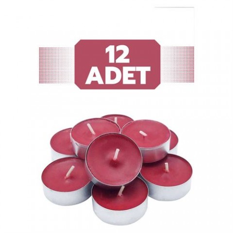 ModaCar TeaLights Yuvarlak Mum 12 ADET KIRMIZI