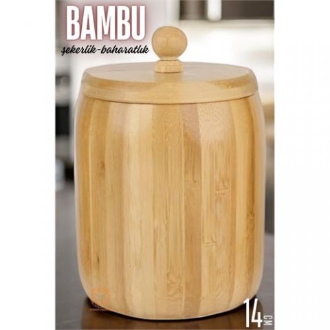 ModaCar Bambu Şekerlik Baharatlık Çok Amaçlı Ahşap Saklama Kabı 14 CM