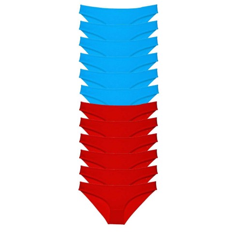 12 adet Süper Eko Set Likralı Kadın Slip Külot Kırmızı Mavi Beden XL