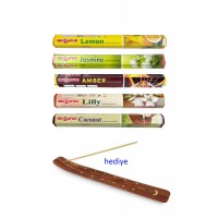 5 Paket 20 Çubuklu Tütsü Lemon - Amber - Lilly- Jasmine - Coconut - Kayık Hediyeli