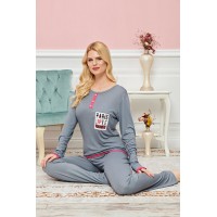 Bayan Uzun Kollu Pijama Takımı Model no 7605 Beden XL