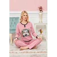 Bayan Uzun Kollu Pijama Takımı Model no 7616 Beden XL