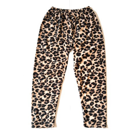 Kadın Polar Pijama Altı Termal Özellikli Leopar Desen Büyük Beden Ev Giyim Cepsiz Beden 4XL