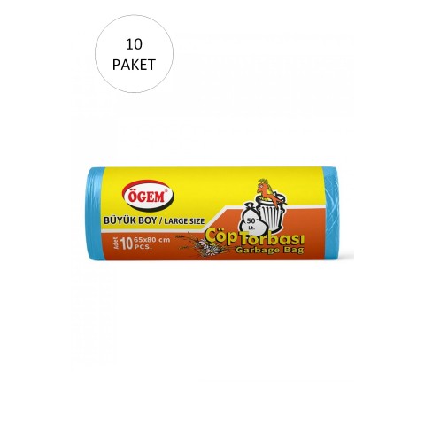 Büyük Boy Çöp Torbası 65 x 80 cm 10 Lu Rulo x 10 Paket = 100 Adet (Mavi)