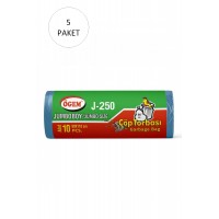 J-250 Jumbo Boy Çöp Torbası 80 x 110 cm 10 Lu Rulo x 5 Paket = 50 Adet (Mavi)