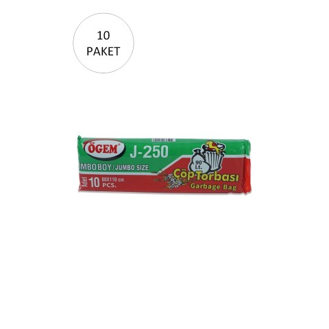 J-250 Jumbo Boy Çöp Torbası 80 x 110 cm 10 Lu Rulo x 10 Paket = 100 Adet (Siyah)