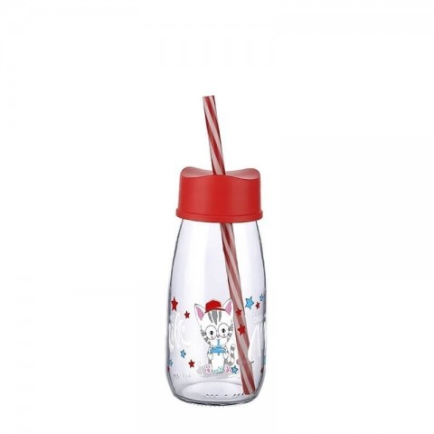 Pipetli Su Ve Süt Şişesi Cam 250 ML - Kırmızı