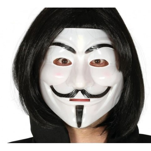 Siyah Renk Takma Kısa Saç ve V For Vendetta Maskesi Anonymous Maskesi