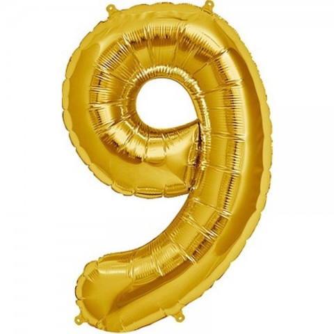 Şekilli Supershape Gold Rakam Folyo Balon 9 Numara