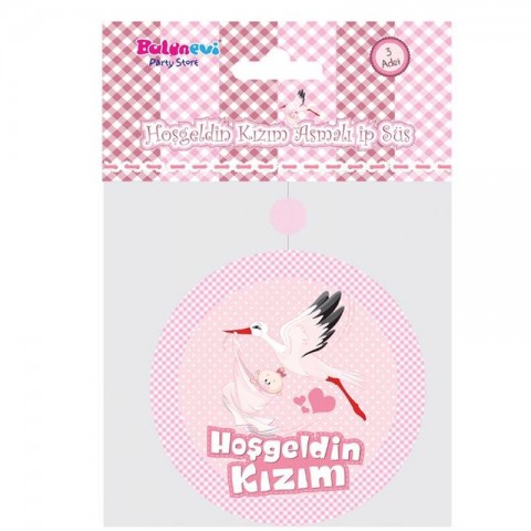 Hoşgeldin Kızım Yazılı Baby Shower Partisi Asmalı İp Süs 3 Adet