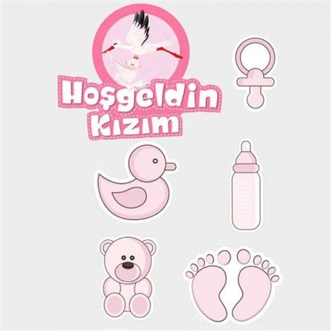 Hoşgeldin Kızım Baby Shower Sticker Etiket Seti 6 Adet