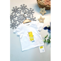 %100 Pamuk Yazlık Bebek T-Shirt Beyaz Artist Baskılı Çocuk Yarım Kollu T-Shirt Beden 4 Yaş
