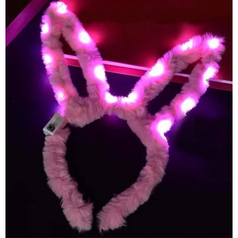 Led Işıklı Peluş Pofuduk Tavşan Kulak Tavşan Taç Pembe 17X23 cm