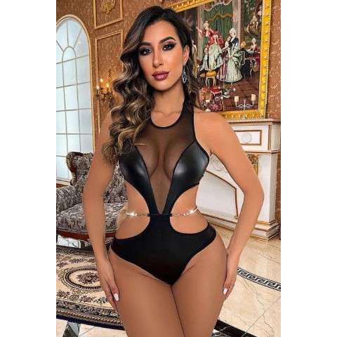 Kadın Babydoll Fantezi Harness Erotik  Kıyafet 2041 Siyah Beden L-XL