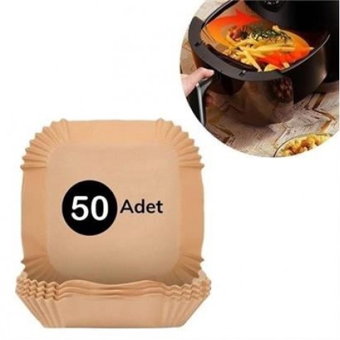 50 Adet Air Fryer Pişirme Kağıdı Tek Kullanımlık Hava Fritöz Yağ Geçirmez Yapışmaz Kare Tabak Model