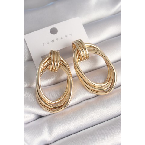 Pirinç Gold Renk Oval Model Kadın Küpe - TJ-BKP8729