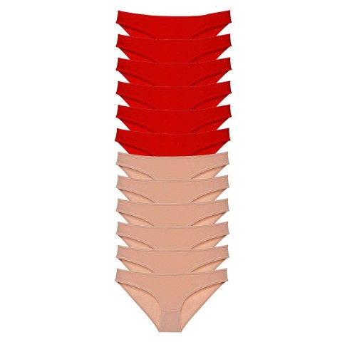 12 adet Eko Set Likralı Kadın Slip Külot Kırmızı Ten Beden M