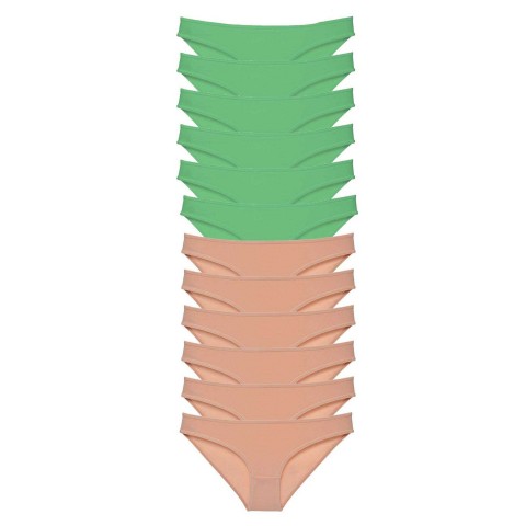 12 adet Süper Eko Set Likralı Kadın Slip Külot Yeşil Ten Beden S