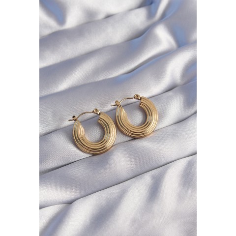 316L Çelik Gold Renk Oval Çizgili Plaka Model Küpe - TJ-BKP9056