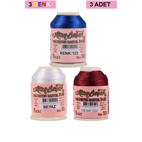 3 Adet Altınbaşak Oya ve Dantel İpi 20 gr -    - No: BEYAZ - 520 - 123