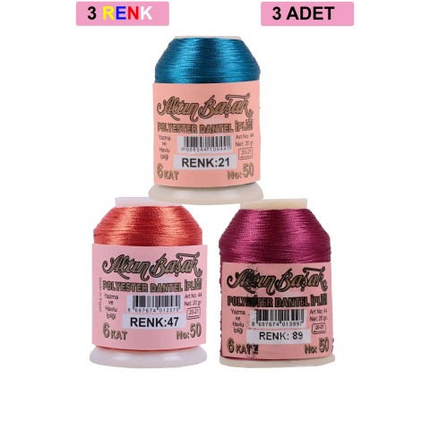 3 Adet Altınbaşak Oya ve Dantel İpi 20 gr -    - No: 047 - 089 - 021