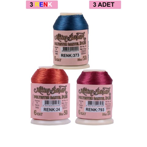 3 Adet Altınbaşak Oya ve Dantel İpi 20 gr -    - No: 024 - 793 - 373