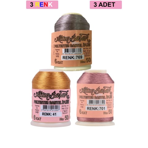 3 Adet Altınbaşak Oya ve Dantel İpi 20 gr -    - No: 041 - 701 - 769