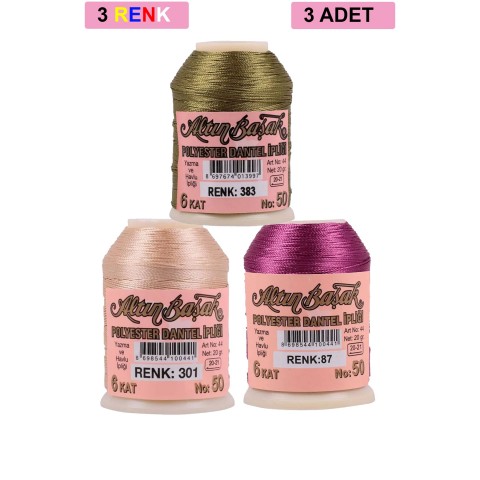 3 Adet Altınbaşak Oya ve Dantel İpi 20 gr -    - No: 301 - 087 - 383