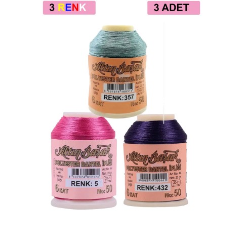 3 Adet Altınbaşak Oya ve Dantel İpi 20 gr -    - No: 005 - 432 - 357