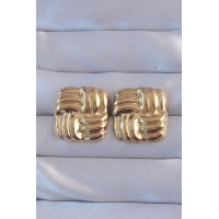 316L Çelik Gold Renk Kare Çizgili Vintage Küpe - TJ-BKP9167