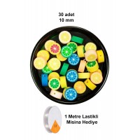 30 Adet 10 mm Polimer Kil Fimo Boncuk Takı Bileklik + 1 Metre Lastikli Misina Hediye - Renkli Limon