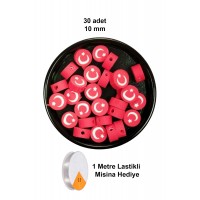 30 Adet 10 mm Polimer Kil Fimo Boncuk Takı Bileklik + 1 Metre Lastikli Misina Hediye - Türk Bayrağı