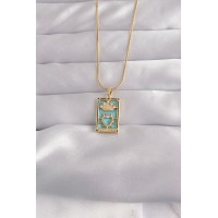 316L Çelik Gold Renk Zirkon Taşlı Mavi Mineli Taçlı Kalp Figür Tarot Kolye - TJ-BKO9038