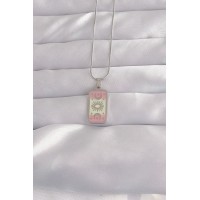 316L Çelik Gümüş Renk Pembe Mineli Ay Figür Tarot Kolye - TJ-BKO9045