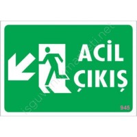 Acil Çıkış Sol Aşağı Uyarı Levhası 17,5x25 KOD:945